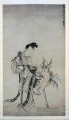 ma gu halten eine Vase mit einem Hirsch 1766 Huang Shen traditionellen Chinesen